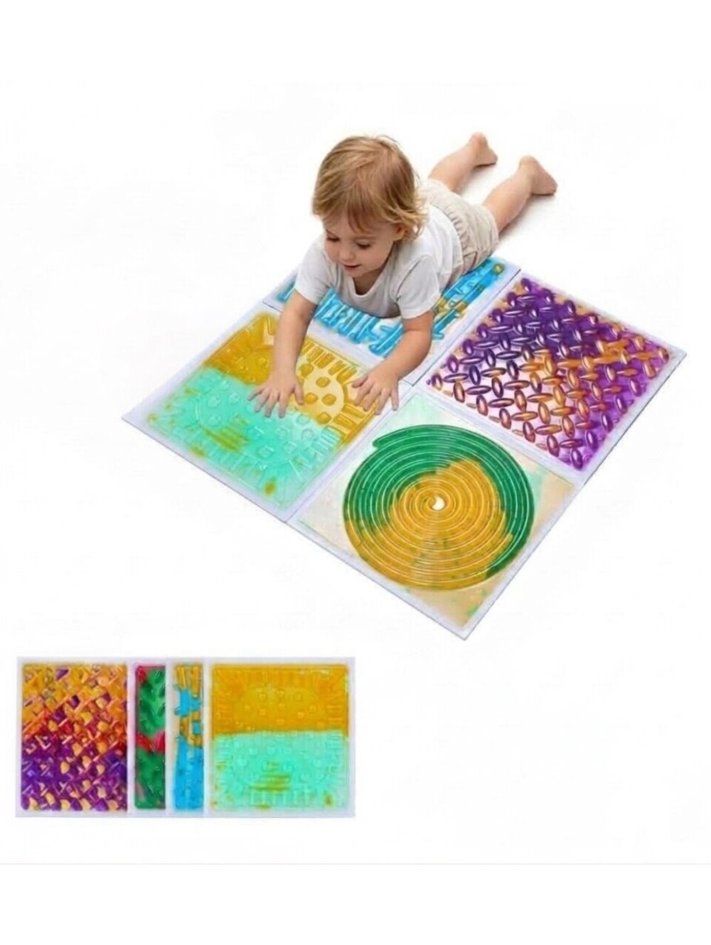 Sensory Liquid Floor Tiles for Kids, 4 Pack 12x12 3D Texture Mats